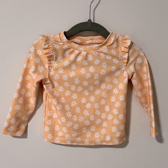 Old Navy 12-18M Girls Floral Orange Long-Sleeve Ruffle-Trim Rashguard & Bottom - Picture 1 of 6